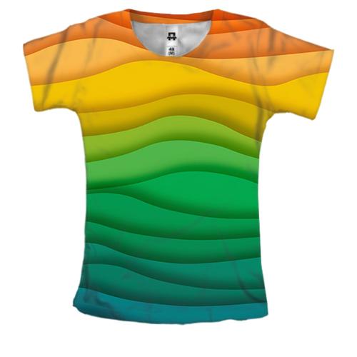 Женская 3D футболка Rainbow waves