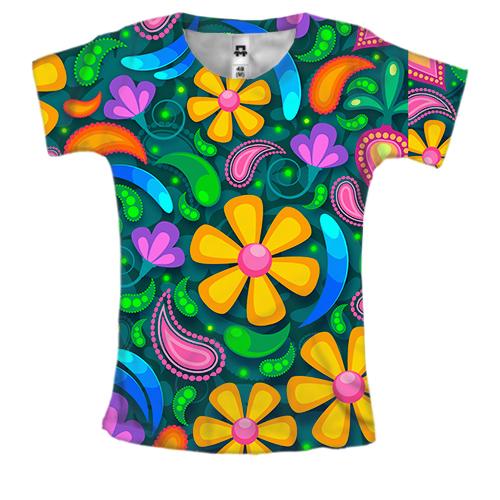 Женская 3D футболка Art flowers pattern