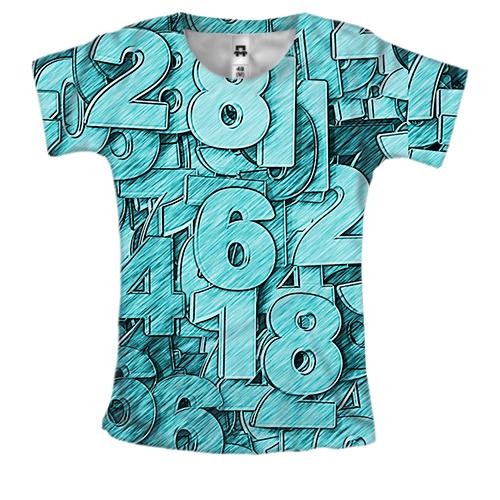 Женская 3D футболка Turquoise numbers