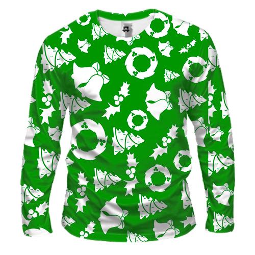 Мужской 3D лонгслив Christmas green pattern