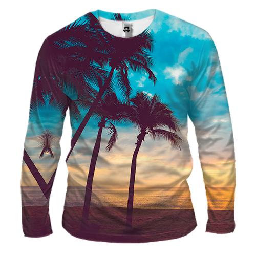 Мужской 3D лонгслив Palm trees and sunset