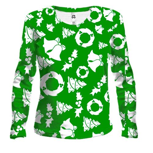 Жіночий 3D лонгслів Christmas green pattern