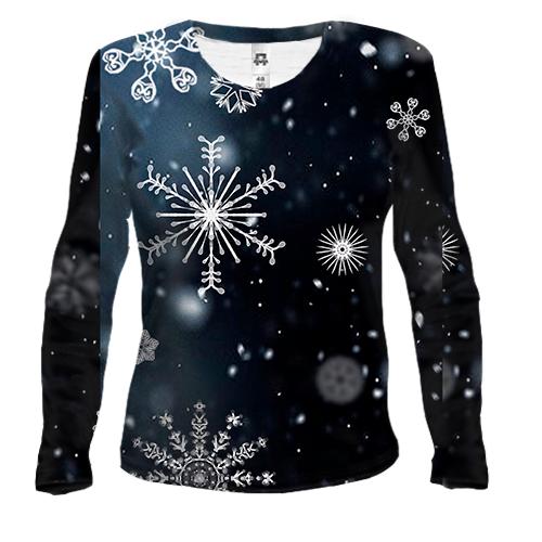 Женский 3D лонгслив Snowflakes pattern 2