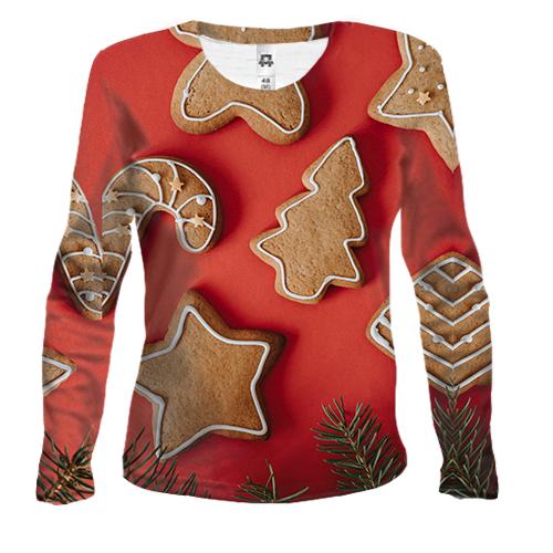 Женский 3D лонгслив Christmas gingerbread