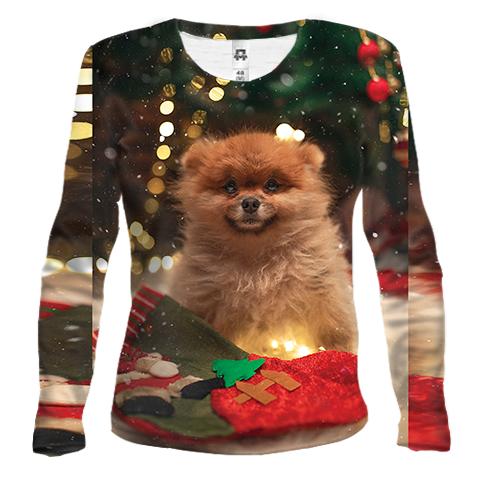 Женский 3D лонгслив New Year dog 4