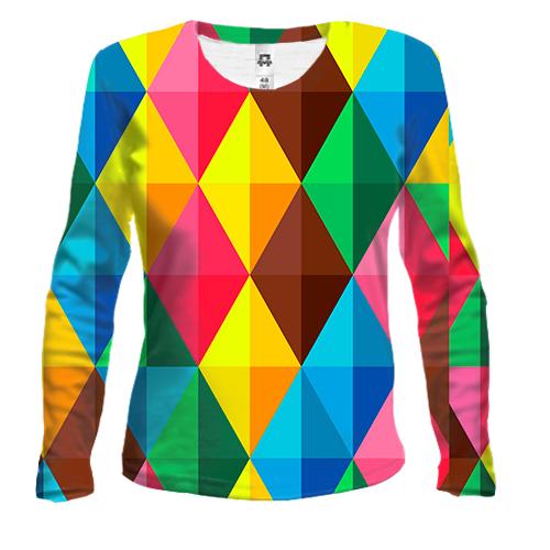 Женский 3D лонгслив Multicolored rhombuses