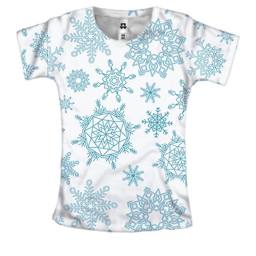 Женская 3D футболка Снежинки паттерн