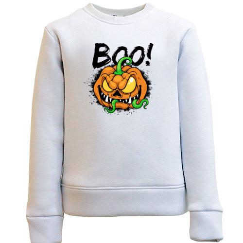 Детский свитшот со злой тыквой и надписью BOO