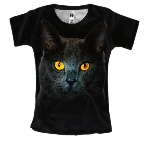 Женская 3D футболка с черным котом