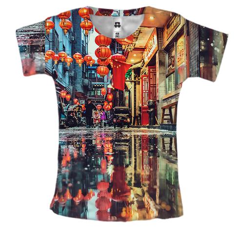 Женская 3D футболка Китайский город, фонари