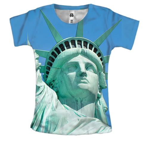 Женская 3D футболка Статуя Свободы на голубом