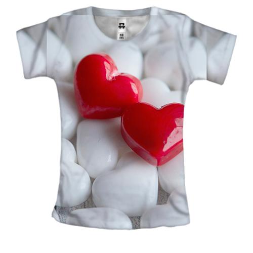 Женская 3D футболка Родные сердца