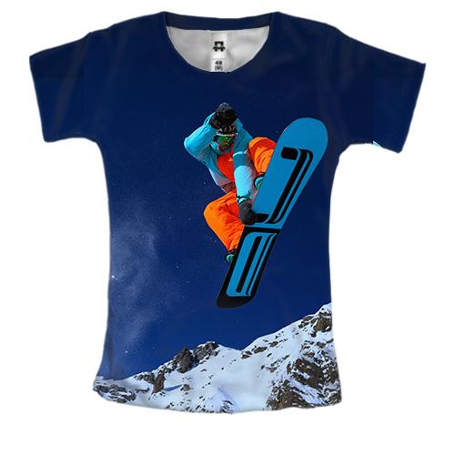 Женская 3D футболка Сноубордист в прыжке