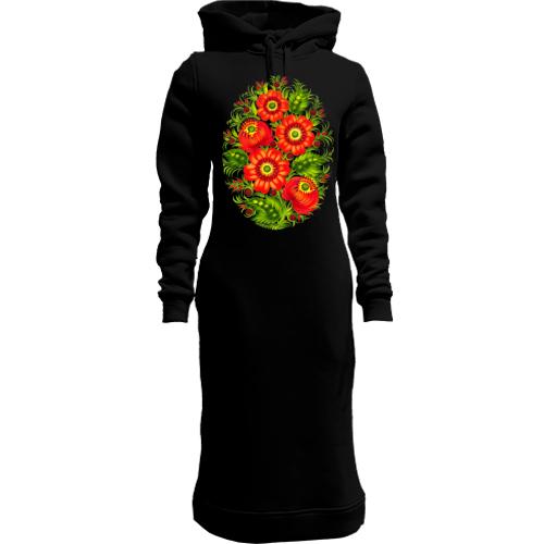 Женская толстовка-платье с цветами в стиле петриковской росписи (2)