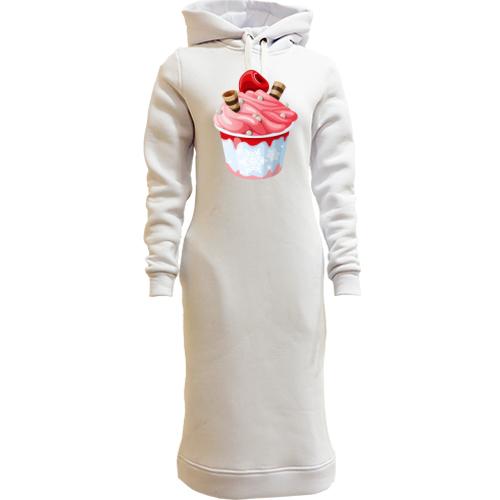 Женская толстовка-платье с мороженым и вишенкой