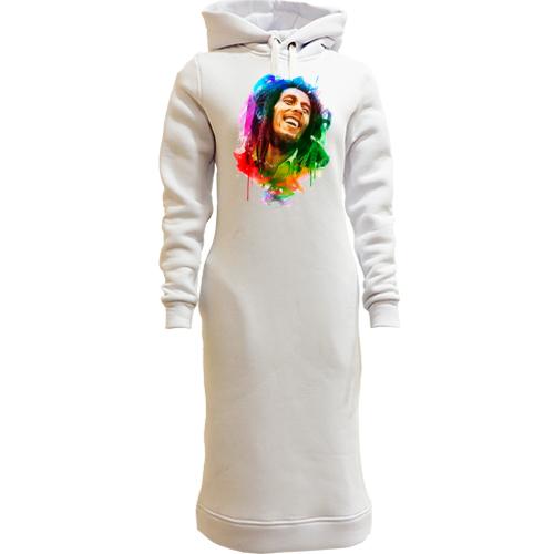 Женская толстовка-платье с акварельным Бобом Марли