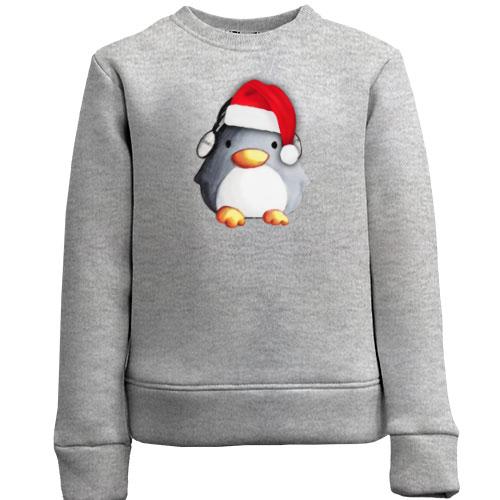 Дитячий світшот з пінгвіном в новорічній шапочці