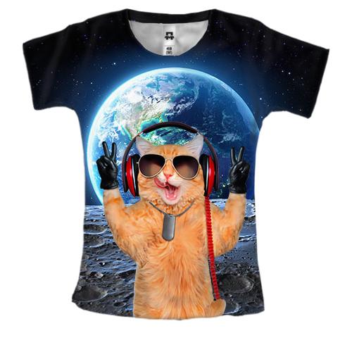 Жіноча 3D футболка «Кіт на місяці»