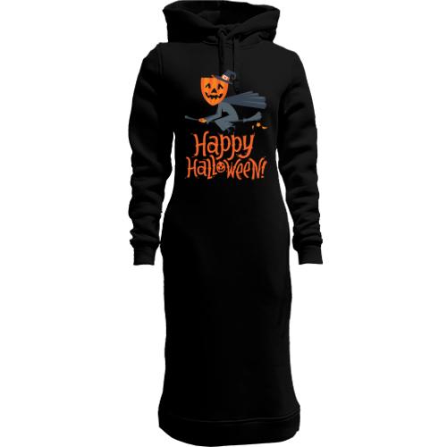 Женская толстовка-платье Halloween с ведьмой на метле