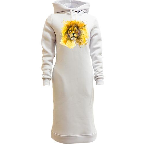 Женская толстовка-платье с акварельным львом (2)