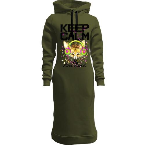 Женская толстовка-платье с лисой Keep calm & be cool
