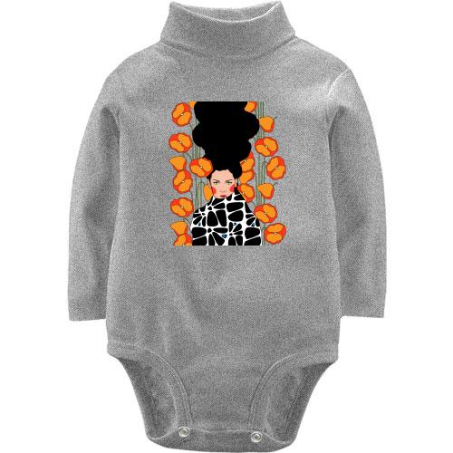 Дитяче боді LSL Brunette with poppies