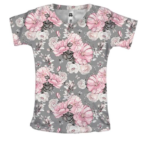 Женская 3D футболка «Розовые розы»