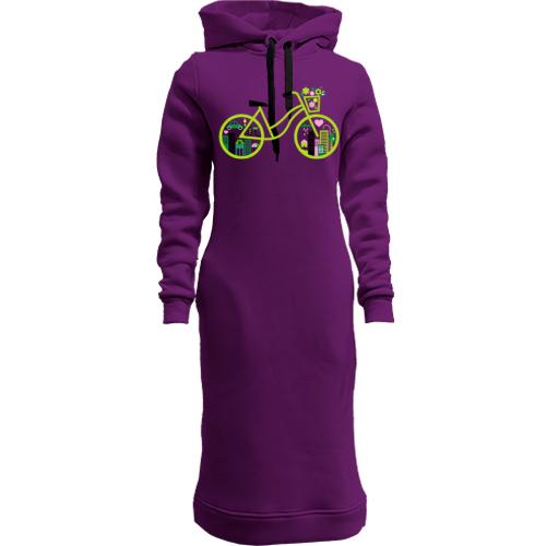 Женская толстовка-платье с зеленым велосипедом