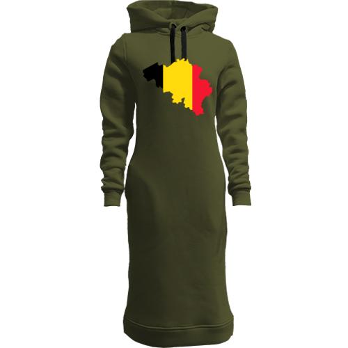 Женская толстовка-платье c картой-флагом Бельгии