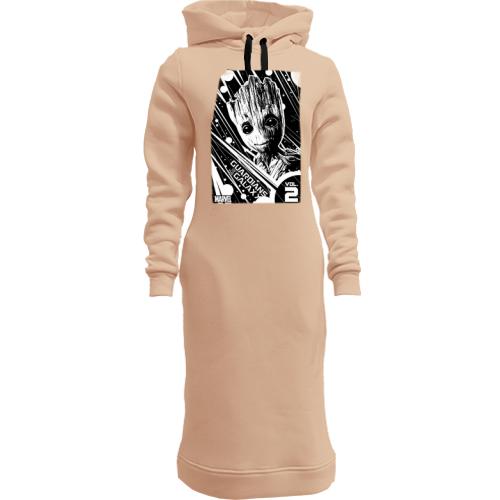 Женская толстовка-платье с Грутом из Стражей Галактики (монохром