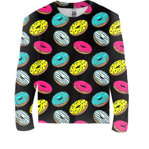 Детский 3D лонгслив Пончики на чёрном