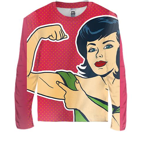 Детский 3D лонгслив Strong girl Pop art