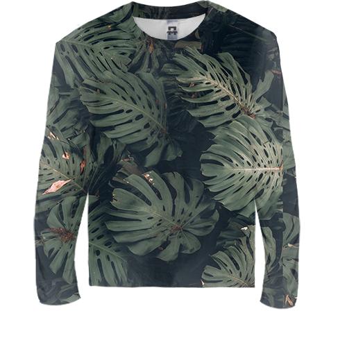 Детский 3D лонгслив Green leaves pattern 3