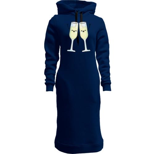Женская толстовка-платье с двумя бокалами шампанского