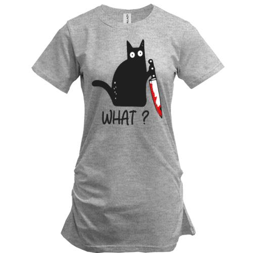 Подовжена футболка What cat