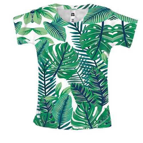 Женская 3D футболка с тропическими листьями