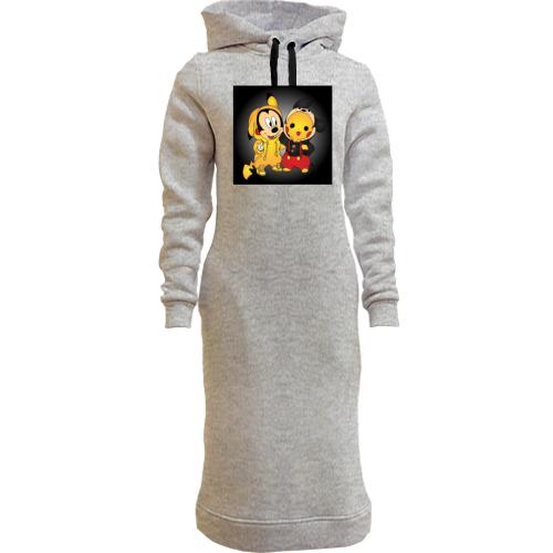 Женская толстовка-платье Mickey mouse and pikachu
