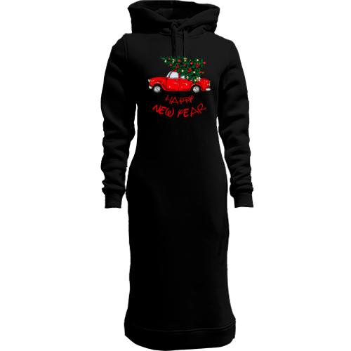 Женская толстовка-платье Happy Ney Year red car