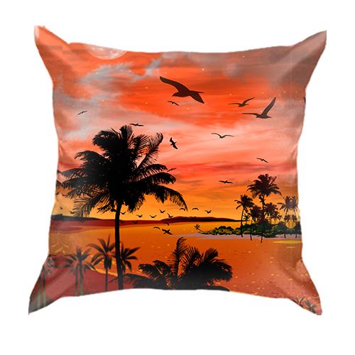 3D подушка с тропическим закатом