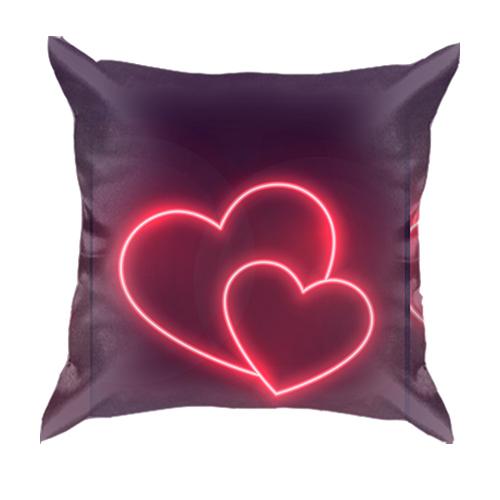 3D подушка с двумя неоновыми сердечками