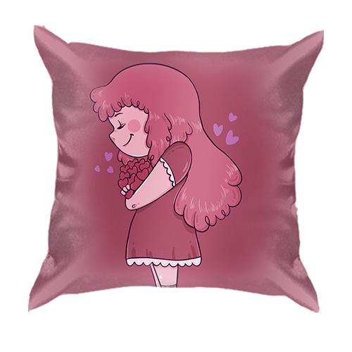 3D подушка с девочкой и сердечками