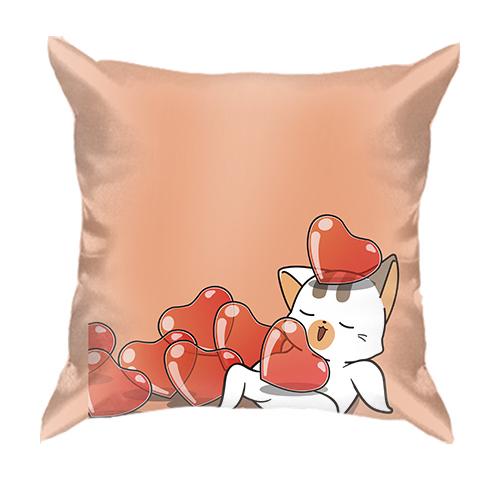 3D подушка с котом в сердечках