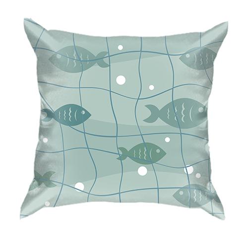 3D подушка с рыбками в сетях