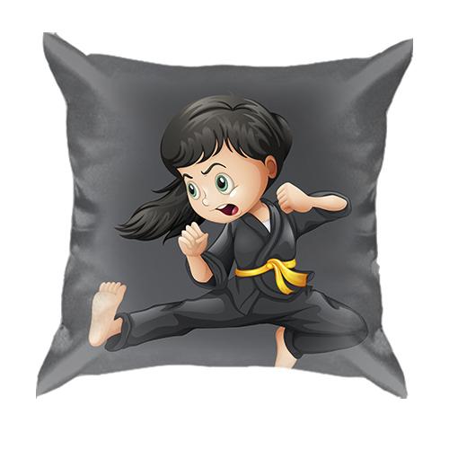 3D подушка з дівчинкою каратісткойв чорному