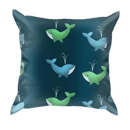 3D подушка с синим и зеленым китом