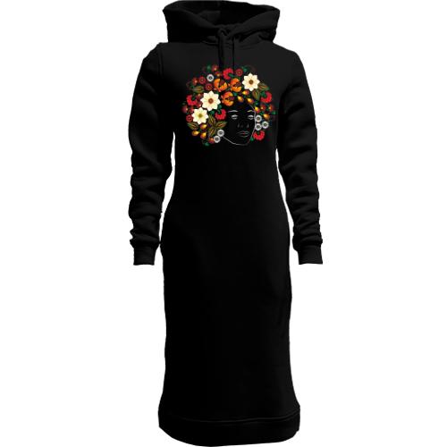 Женская толстовка-платье Девушка с венком цветов