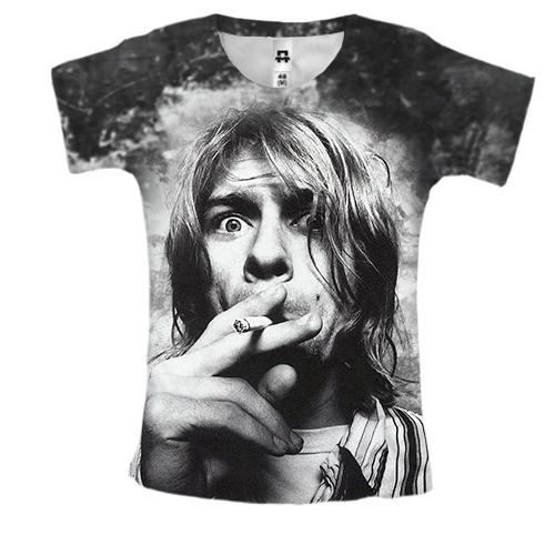 Женская 3D футболка Курт Кобейн с сигаретой