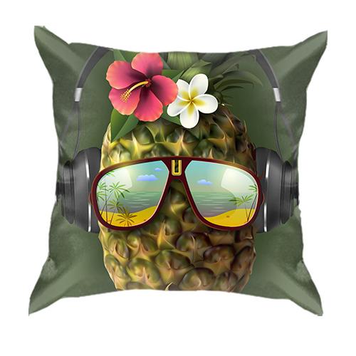 3D подушка с ананасом в наушниках