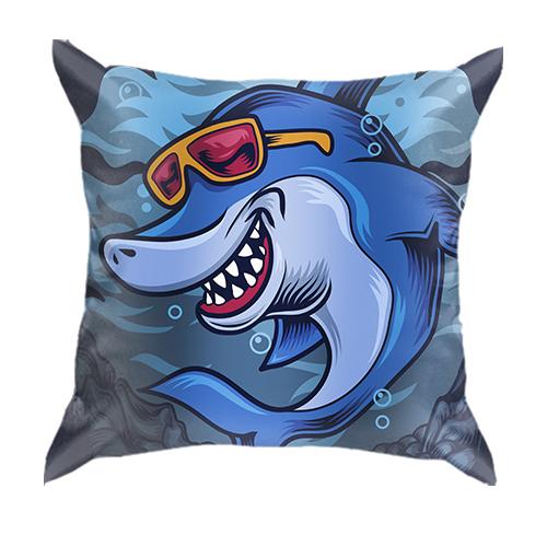 3D подушка с акулой в очках