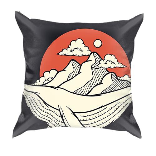 3D подушка с китом и горами